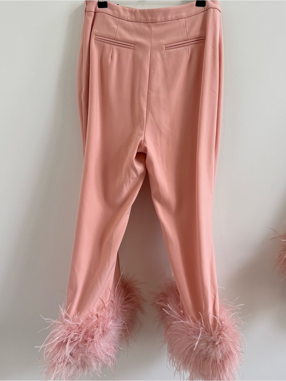 NADINE MERABI Dusty Pink Feather-Trim Blazer Pantsuit - Picture 5 of 14